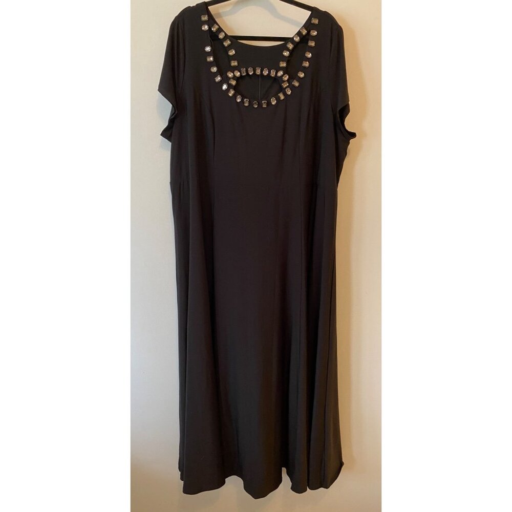 Lane Bryant Dress Black Short Sleeve Jeweled Accent Neckline 26/28